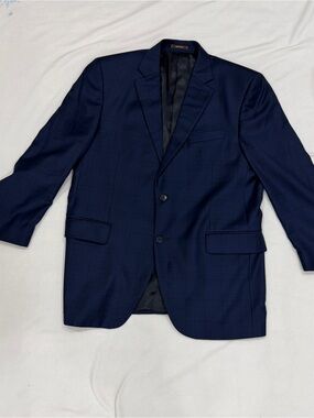 Peter Millar Blazer Mens 42R Blue Plaid 100% Wool Windowpane Coat Jacket
